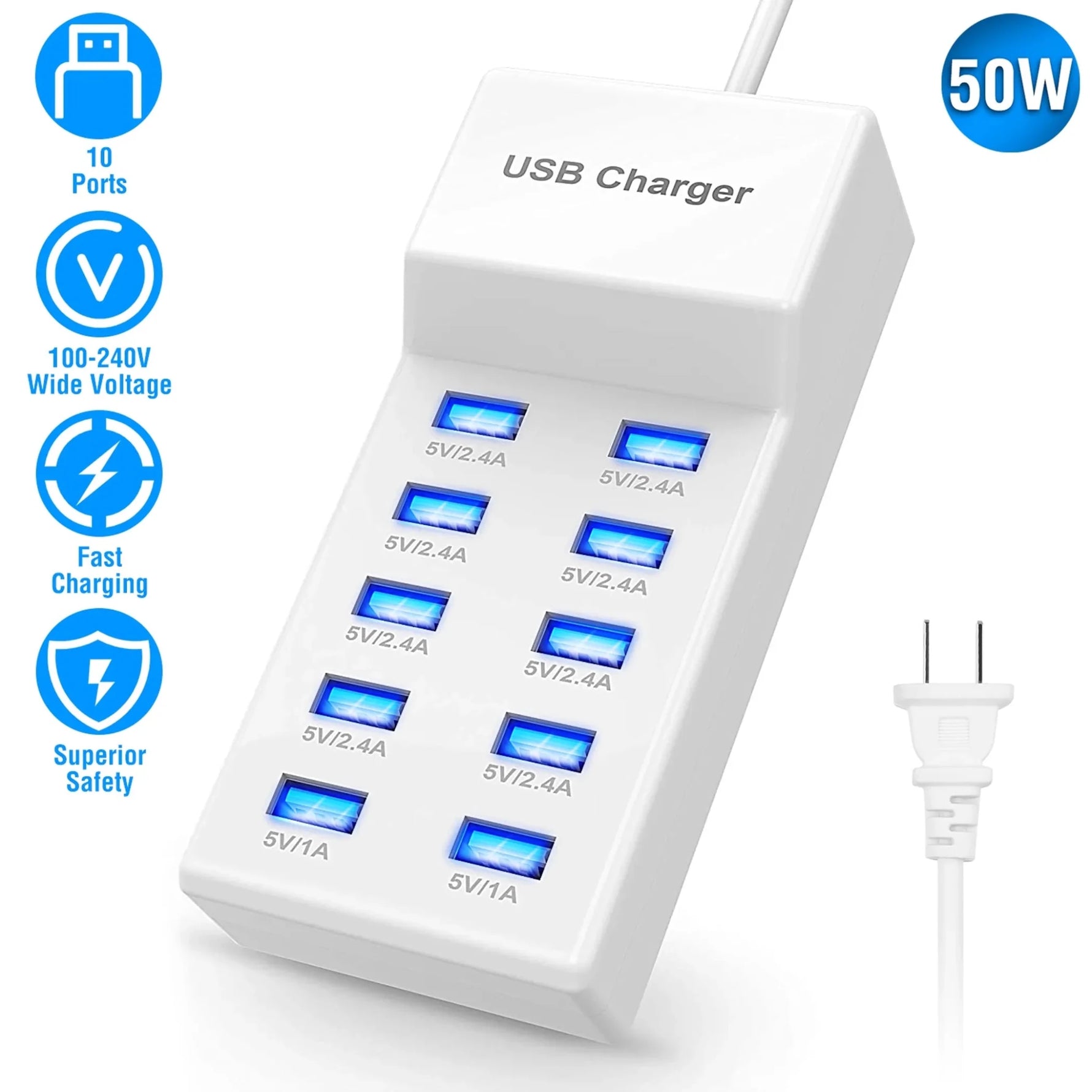 10 Ports USB Charging Station Hub 50W USB Wall Charger-AMAZON FACTORY