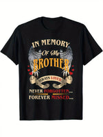 100% Cotton Memorial T-Shirt - "In Loving Memory of My Brother" with Winged Heart Design, Short Sleeve, Crew Neck - Casual & Com-AMAZON FACTORY