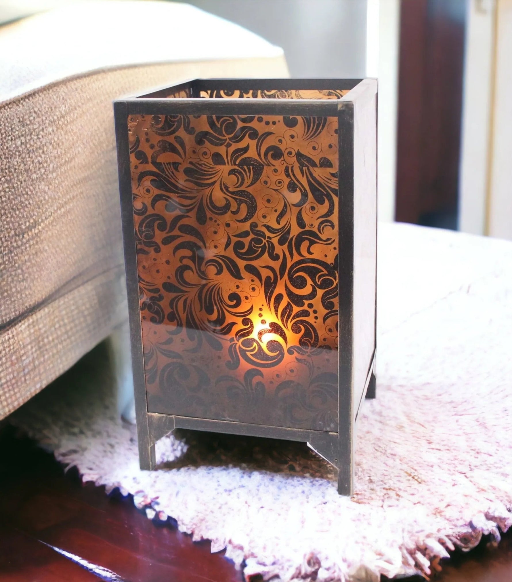"10.25 X 10.25" X 18" Brown Vintage Floral Pattern - Candle Holder-AMAZON FACTORY