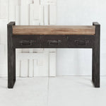 12" Brown and Black Solid Wood Sled Console Table And Drawers - AMAZON FACTORY