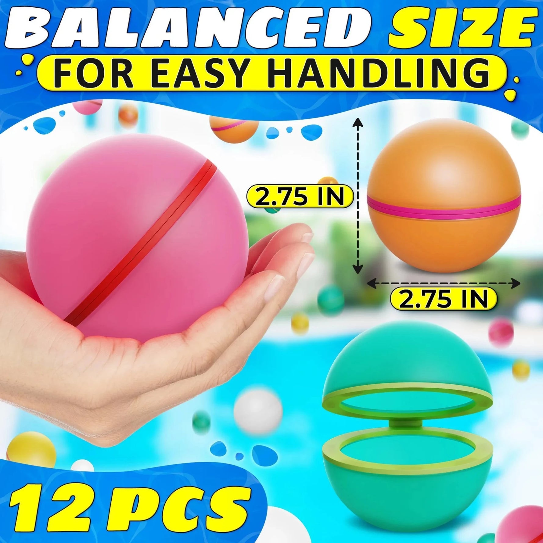 12 Pcs Reusable Water Balloons Silicone Pool Toys Water Balls for Pool Gifts Outdoor Water Toys Refillable Water Balloons Self Sealing Pool Toy-AMAZON FACTORY