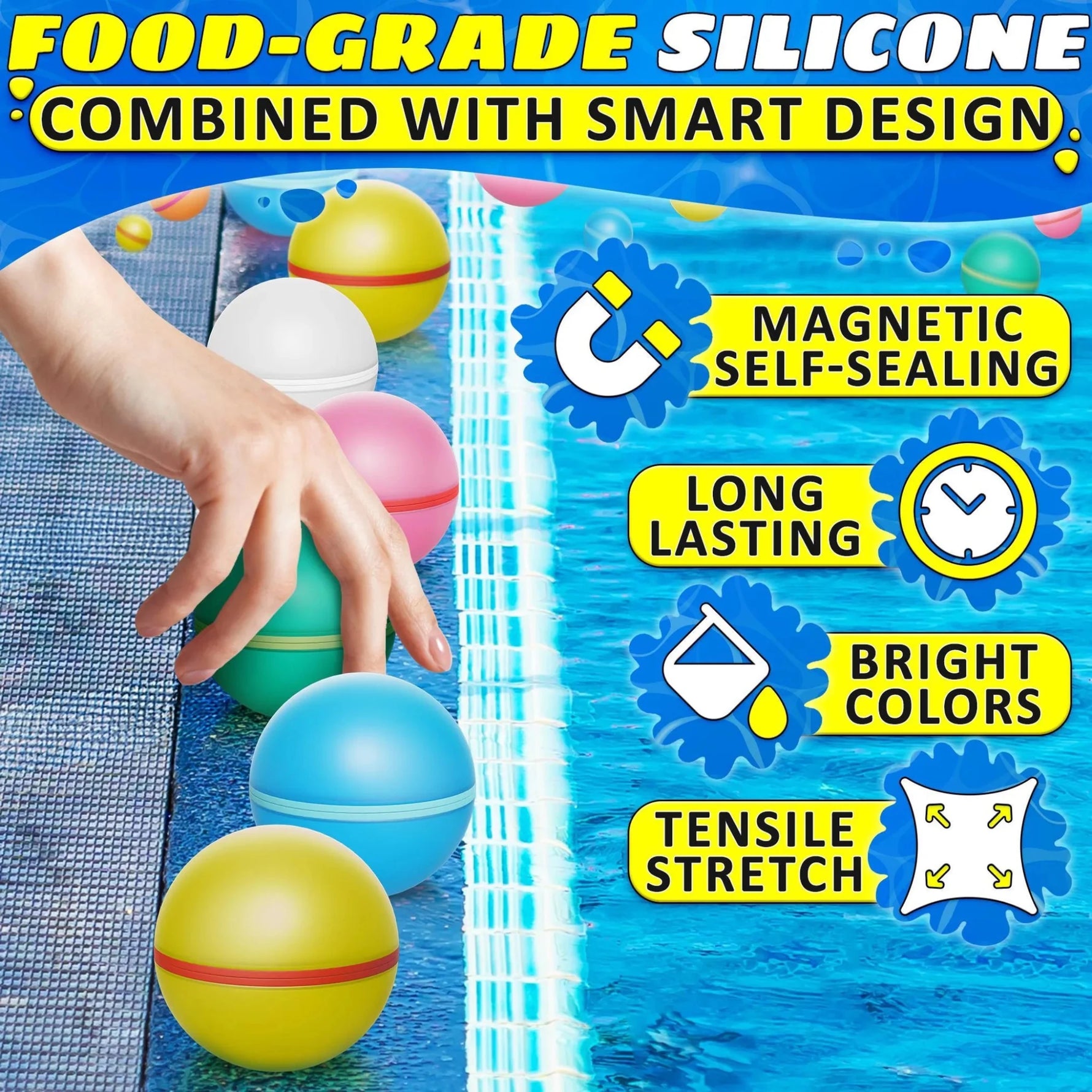 12 Pcs Reusable Water Balloons Silicone Pool Toys Water Balls for Pool Gifts Outdoor Water Toys Refillable Water Balloons Self Sealing Pool Toy-AMAZON FACTORY