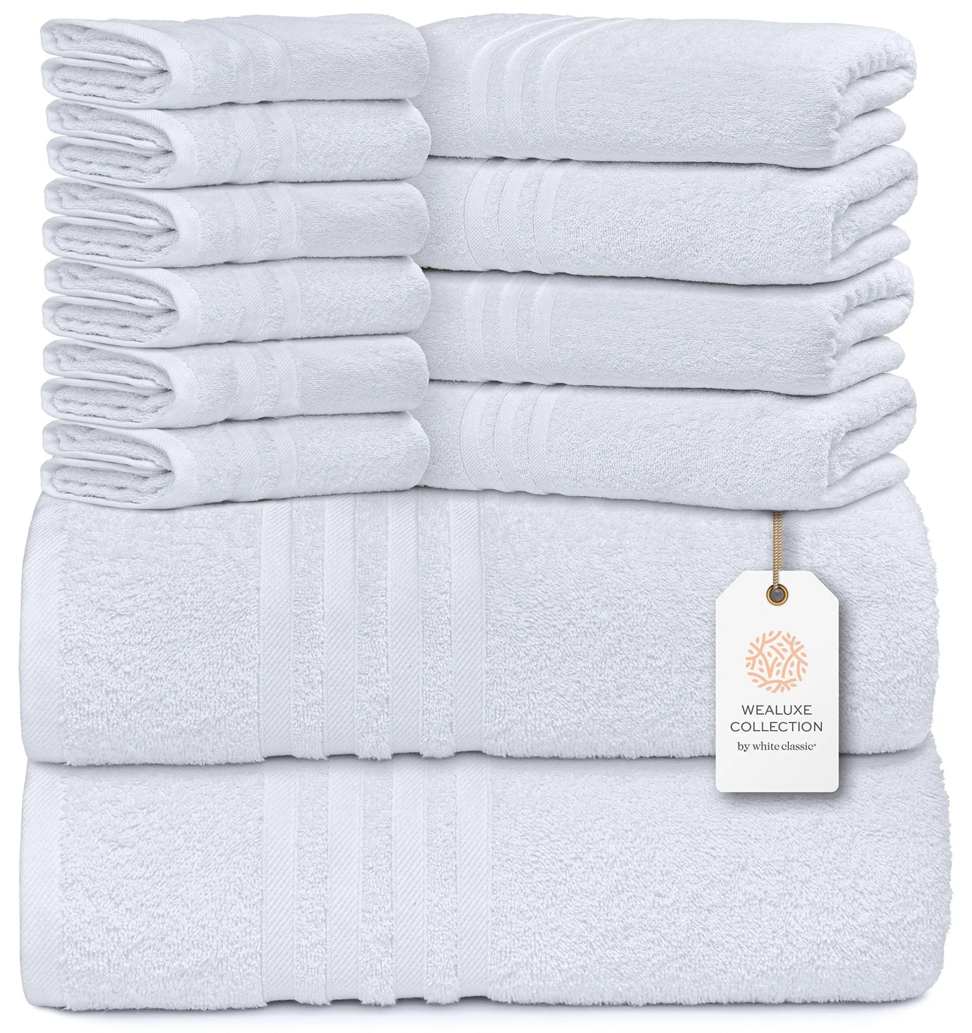 12 Piece Bath Towel Set for Bathroom 2 Bath Towels 4 Hand Towels 6 Washcloths 100% Cotton Soft and Plush Highly Absorbent Soft Towel for Hotel & Spa W - AMAZON FACTORY