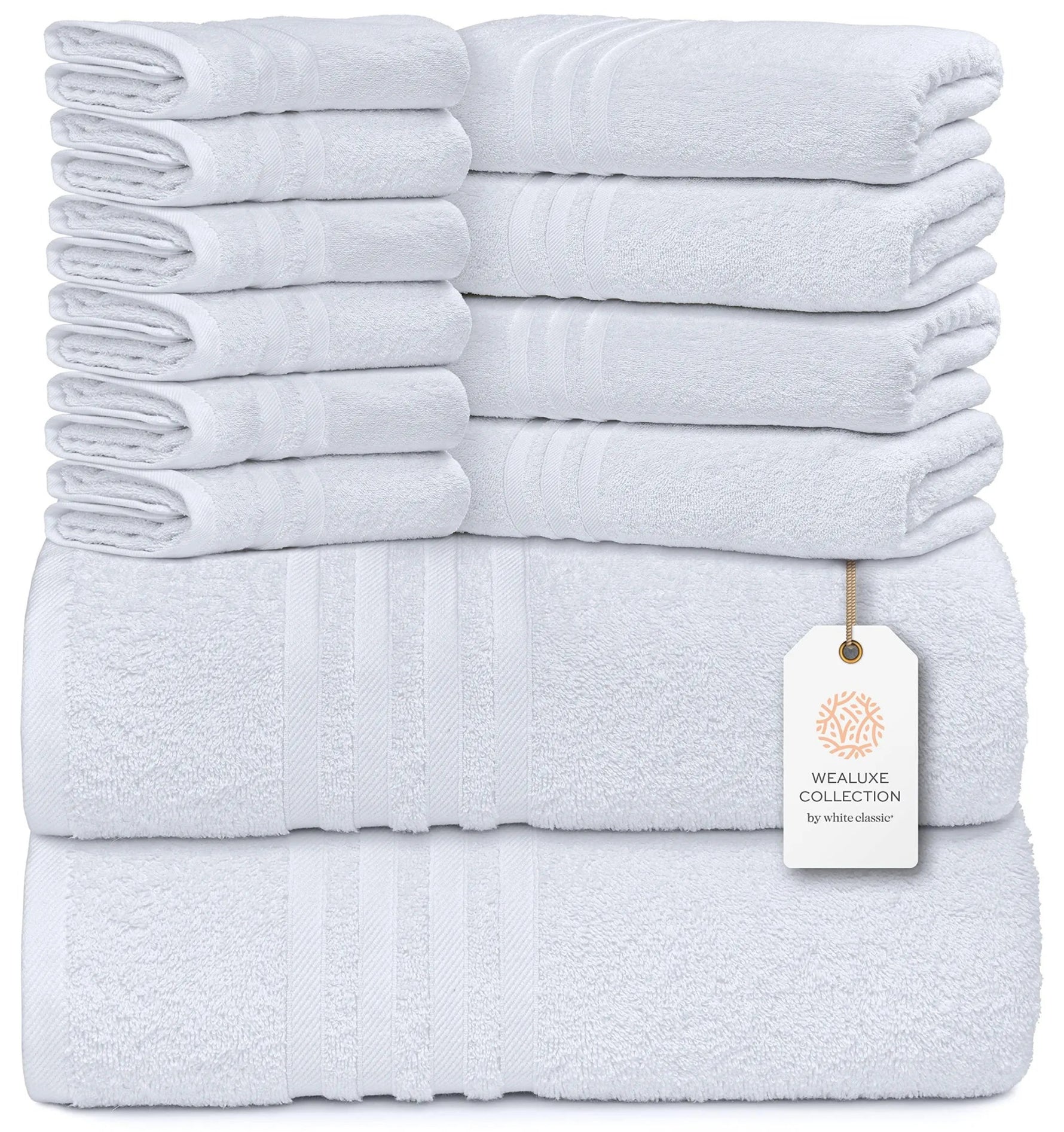 12 Piece Bath Towel Set for Bathroom 2 Bath Towels 4 Hand Towels 6 Washcloths 100% Cotton Soft and Plush Highly Absorbent Soft Towel for Hotel & Spa W - AMAZON FACTORY