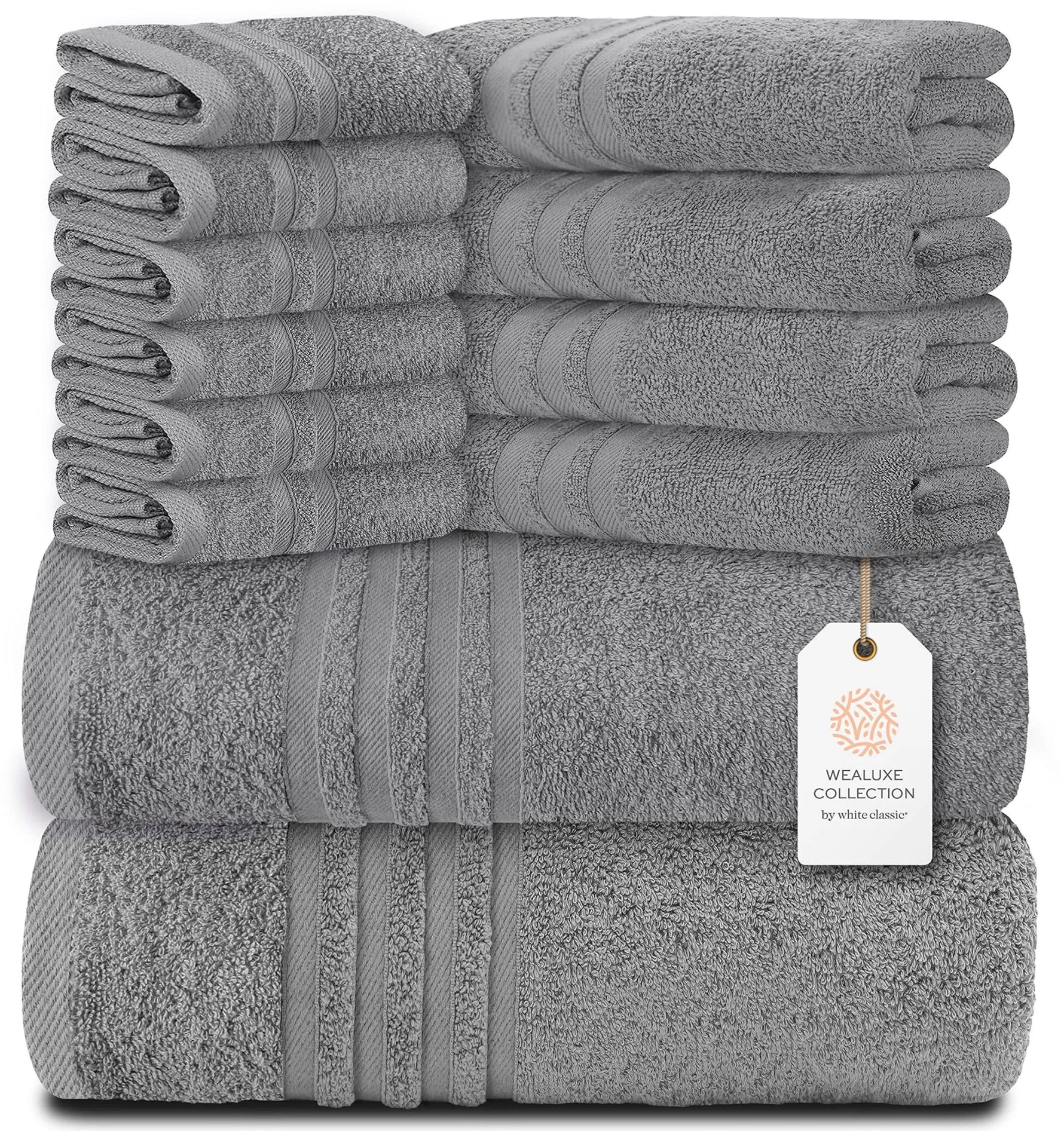 12 Piece Bath Towel Set for Bathroom Wealuxe Collection 2 Bath Towels 4 Hand Towels 6 Washcloths 100% Cotton Soft and Plush Highly Absorbent Soft Towe - AMAZON FACTORY