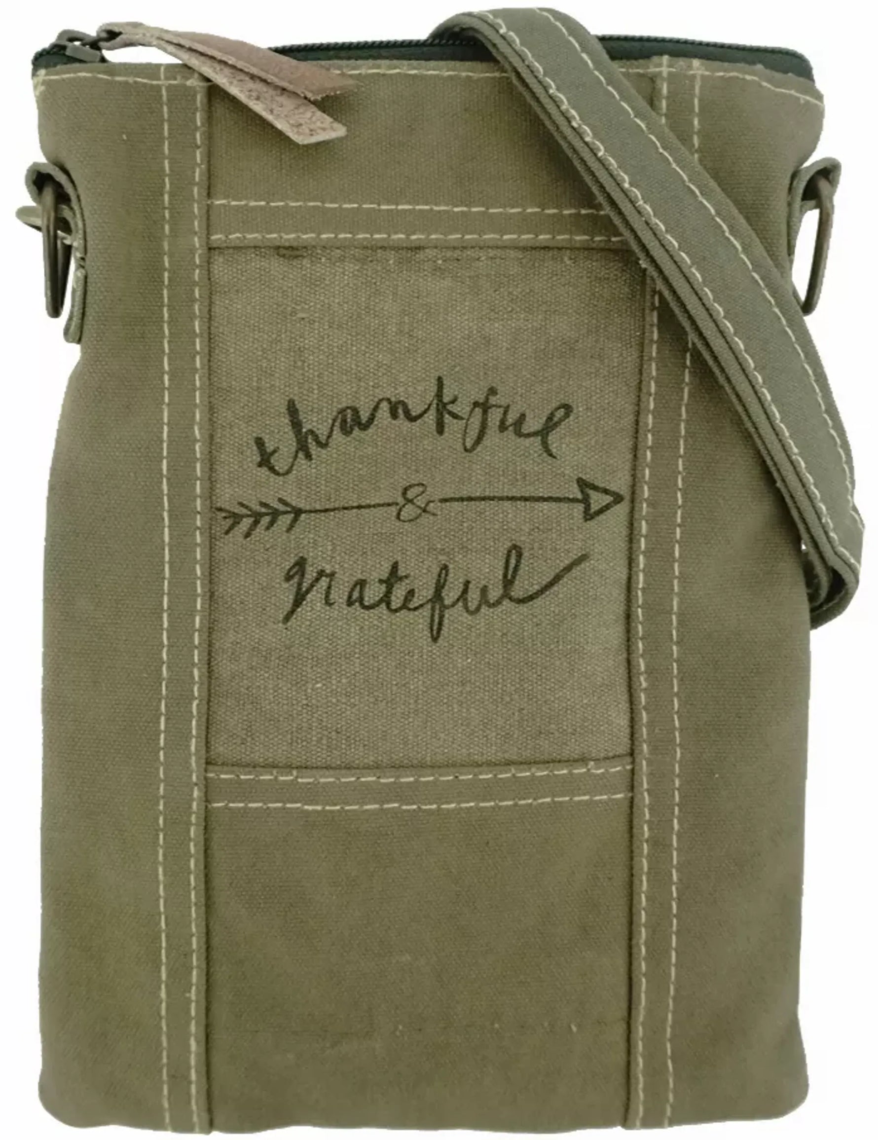 Thankful Grateful Recycled Military Tent Crossbody Messenger Mesenger Bag