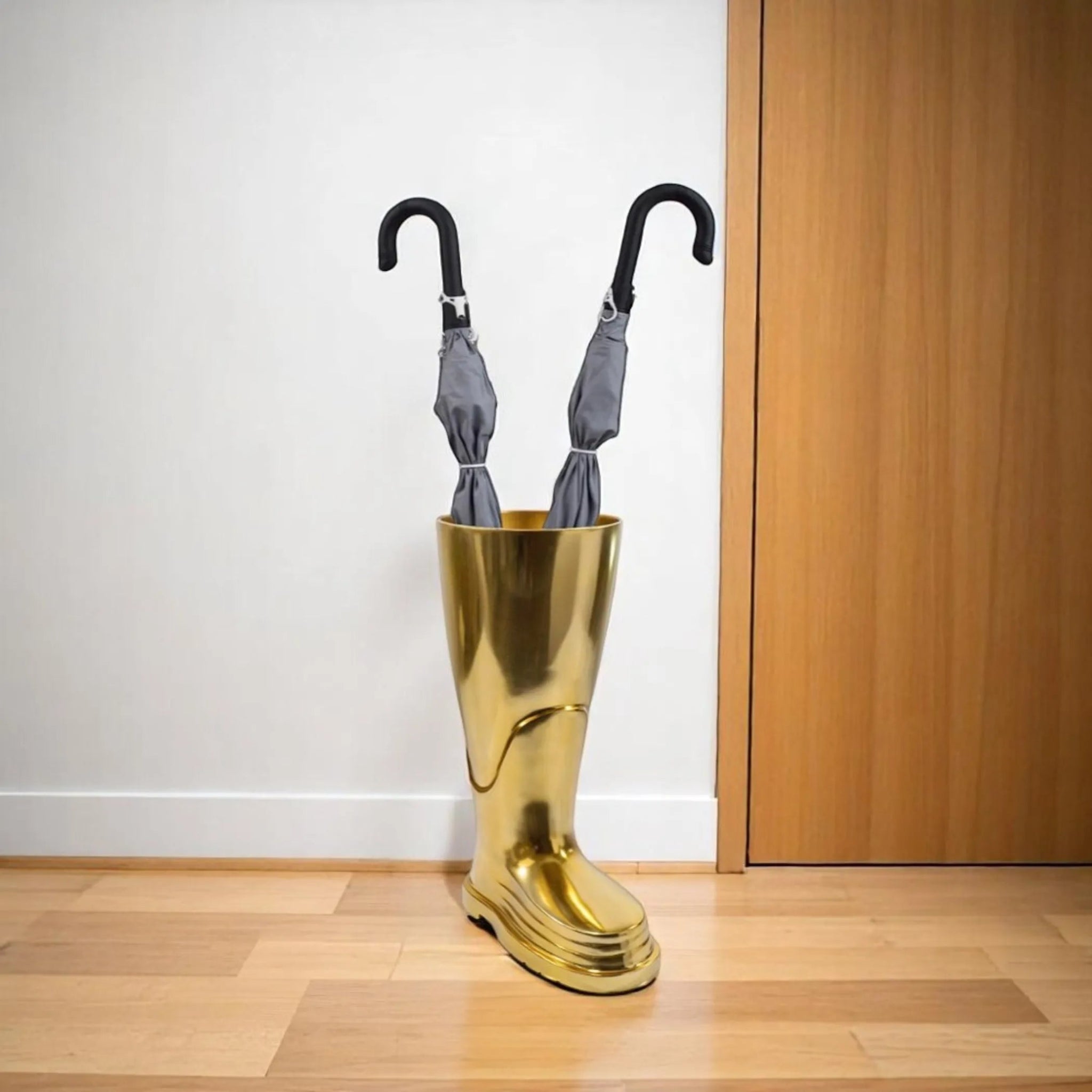 16" Gold Aluminum Firefighter Boot Umbrella Stand - AMAZON FACTORY