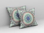 16" X 16" Beige And Blue Geometric Blown Seam Suede Throw Pillow - AMAZON FACTORY