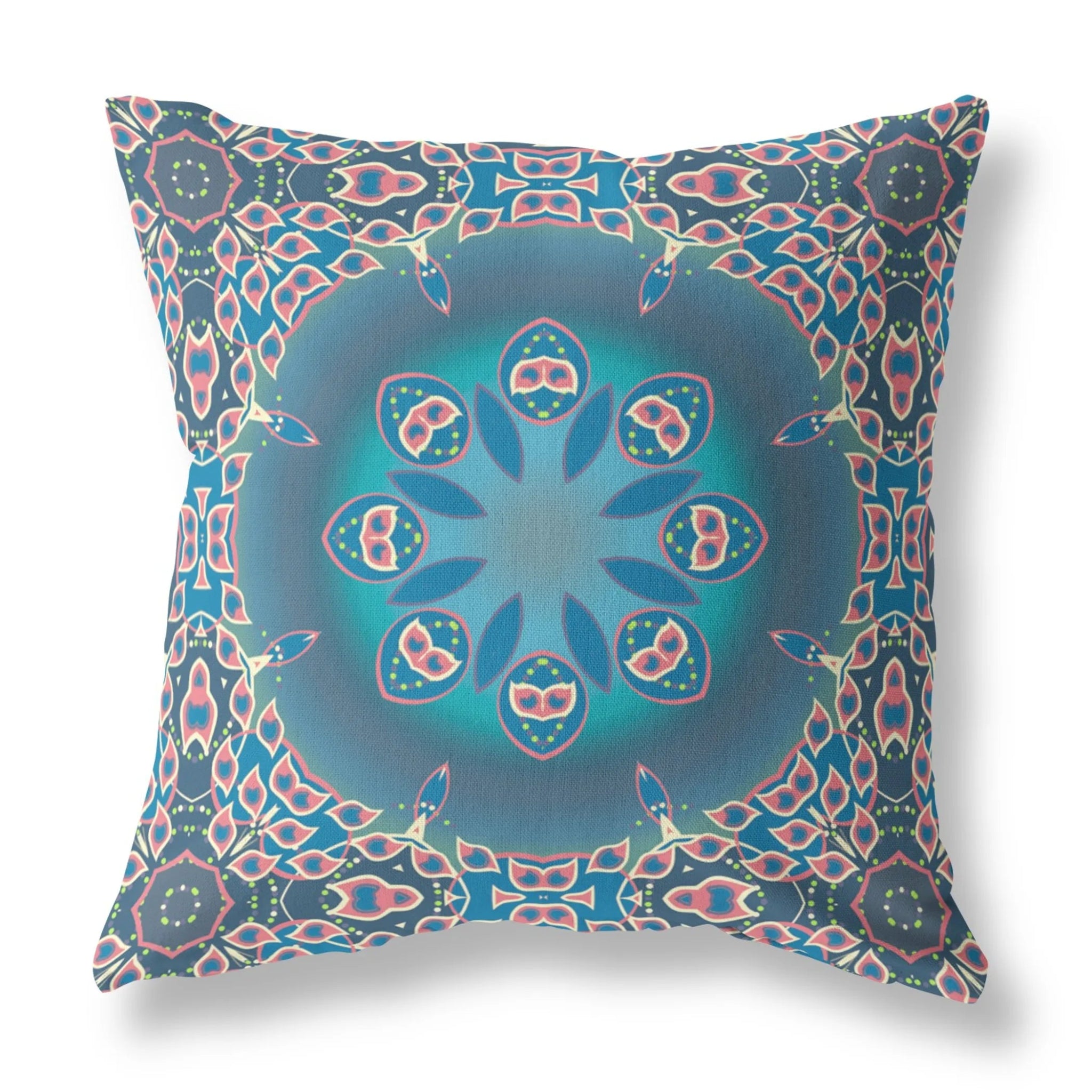 16" X 16" Blue And Pink Geometric Blown Seam Suede Throw Pillow - AMAZON FACTORY