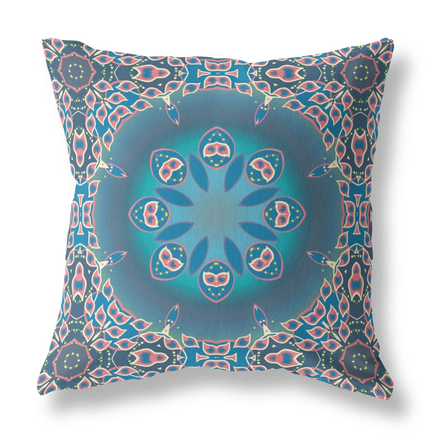 16" X 16" Blue And Pink Geometric Blown Seam Suede Throw Pillow - AMAZON FACTORY
