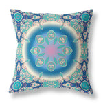 16" X 16" Blue And Turquoise Geometric Blown Seam Suede Throw Pillow - AMAZON FACTORY