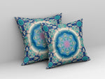 16" X 16" Blue And Turquoise Geometric Blown Seam Suede Throw Pillow - AMAZON FACTORY