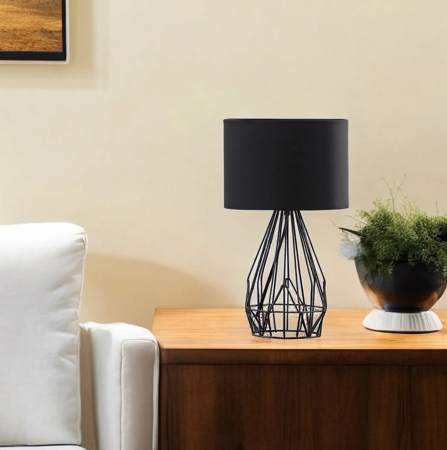 18 Asymmetric Black Cage Metal Table Lamp - AMAZON FACTORY
