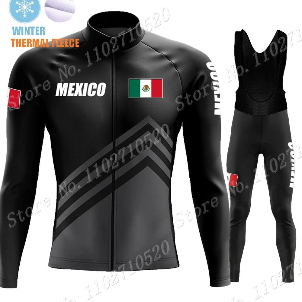 2023 Mexico Team Cycling Jersey Set Summer National Mens Long Sleeve Black Clothing Suit MTB Bike Road Pants Bib Maillot-AMAZON FACTORY