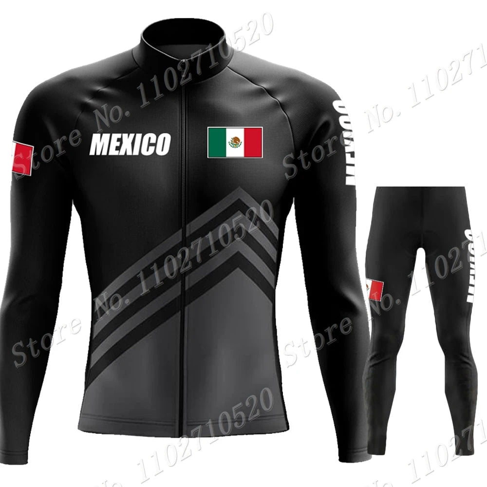 2023 Mexico Team Cycling Jersey Set Summer National Mens Long Sleeve Black Clothing Suit MTB Bike Road Pants Bib Maillot-AMAZON FACTORY