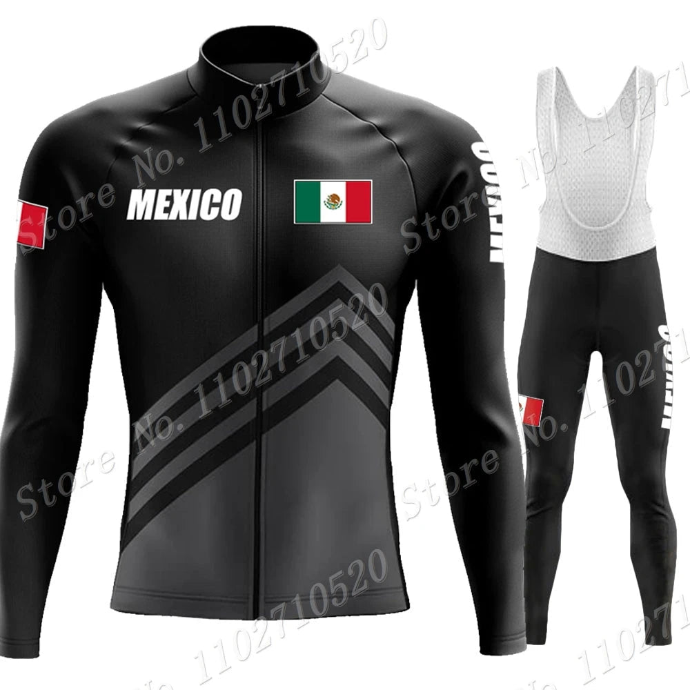 2023 Mexico Team Cycling Jersey Set Summer National Mens Long Sleeve Black Clothing Suit MTB Bike Road Pants Bib Maillot-AMAZON FACTORY