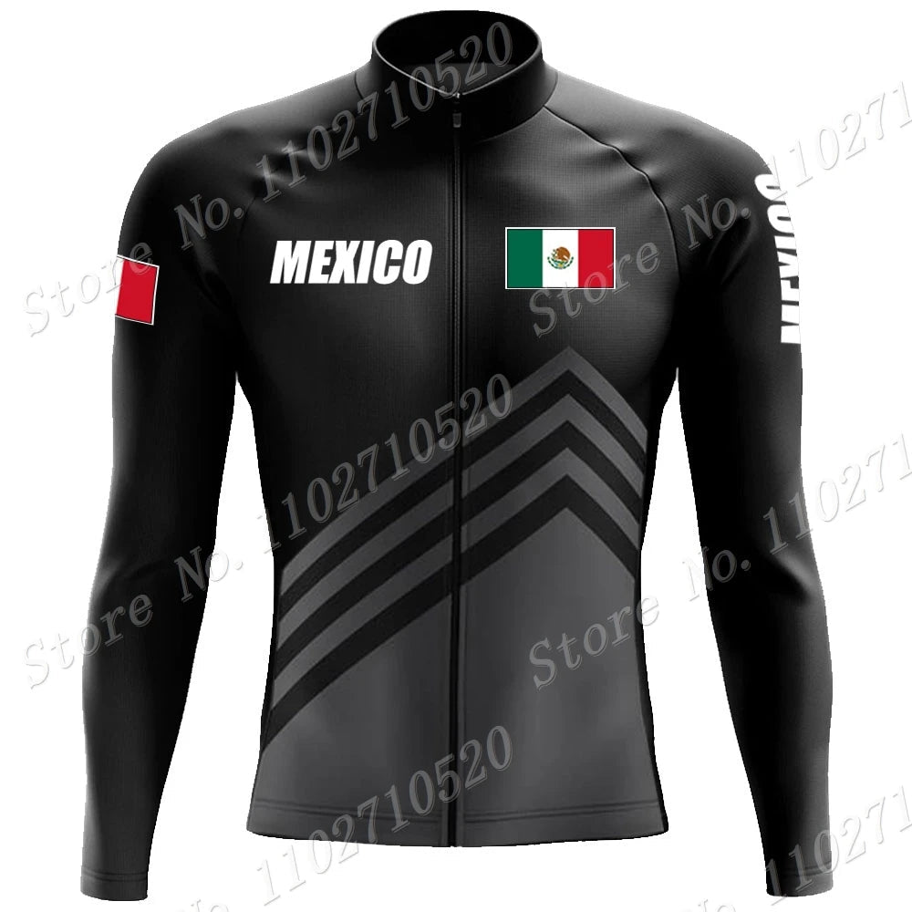 2023 Mexico Team Cycling Jersey Set Summer National Mens Long Sleeve Black Clothing Suit MTB Bike Road Pants Bib Maillot-AMAZON FACTORY
