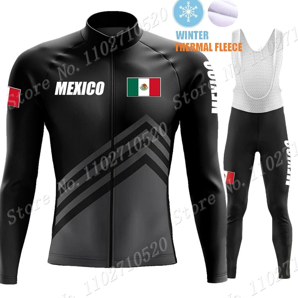 2023 Mexico Team Cycling Jersey Set Summer National Mens Long Sleeve Black Clothing Suit MTB Bike Road Pants Bib Maillot-AMAZON FACTORY