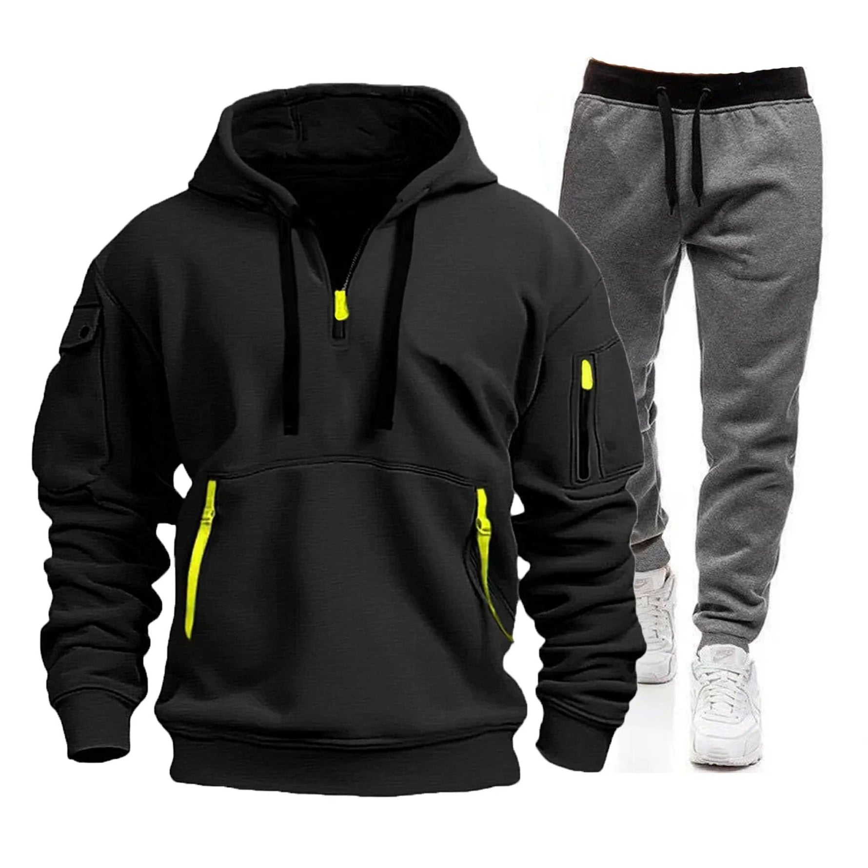 2025 men's spring and autumn sports hoodie set, men's zipper hooded sweatshirt set, sweatshirt set, sweatpants two-piece set-AMAZON FACTORY