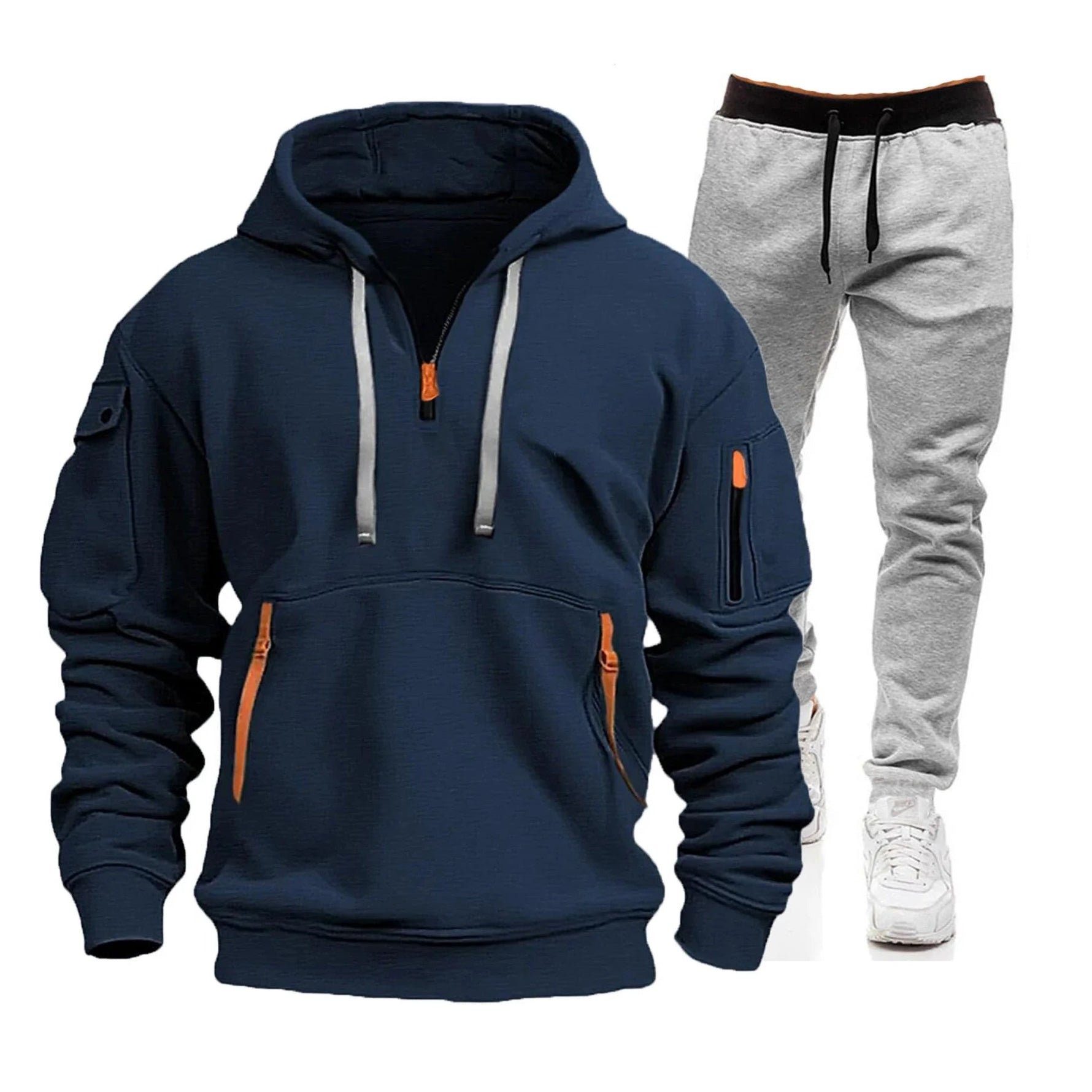 2025 men's spring and autumn sports hoodie set, men's zipper hooded sweatshirt set, sweatshirt set, sweatpants two-piece set-AMAZON FACTORY