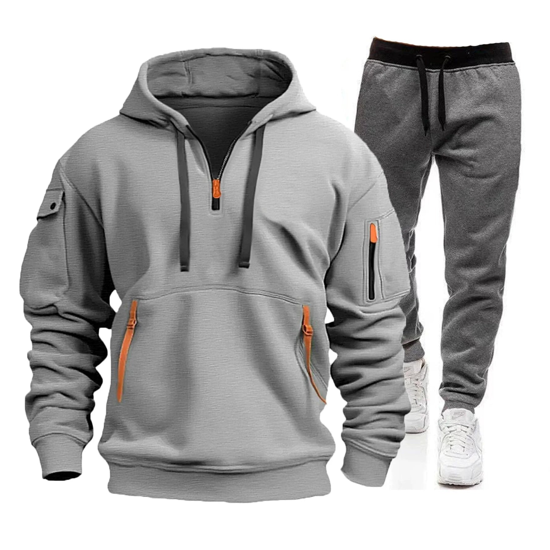 2025 men's spring and autumn sports hoodie set, men's zipper hooded sweatshirt set, sweatshirt set, sweatpants two-piece set-AMAZON FACTORY
