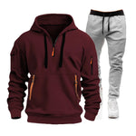 2025 men's spring and autumn sports hoodie set, men's zipper hooded sweatshirt set, sweatshirt set, sweatpants two-piece set-AMAZON FACTORY