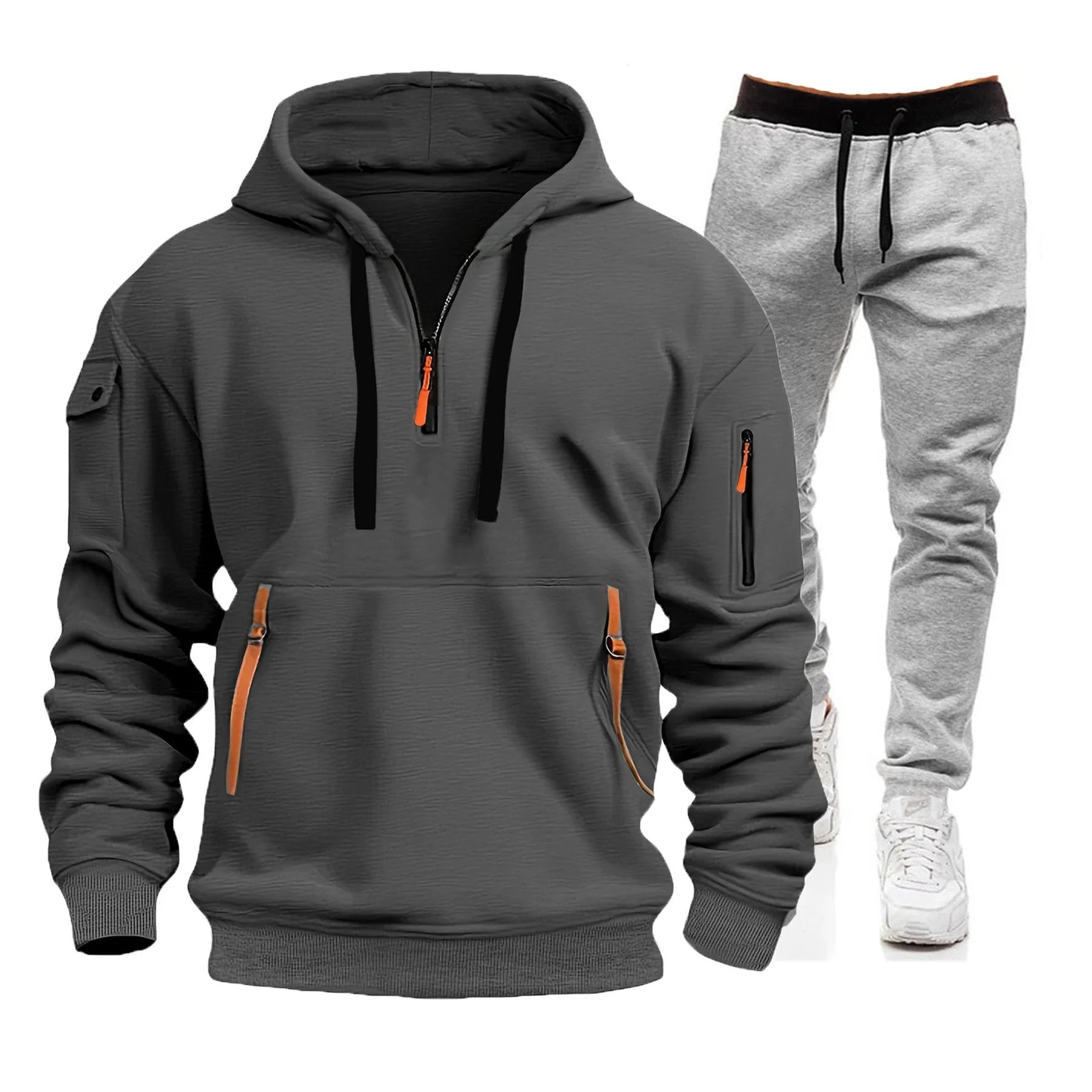 2025 men's spring and autumn sports hoodie set, men's zipper hooded sweatshirt set, sweatshirt set, sweatpants two-piece set-AMAZON FACTORY