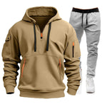 2025 men's spring and autumn sports hoodie set, men's zipper hooded sweatshirt set, sweatshirt set, sweatpants two-piece set-AMAZON FACTORY