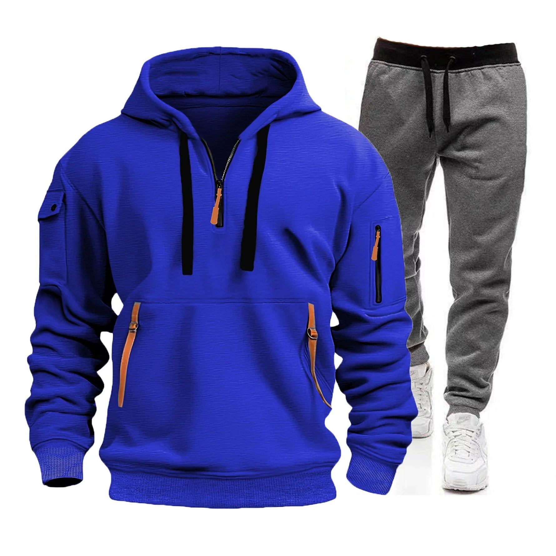 2025 men's spring and autumn sports hoodie set, men's zipper hooded sweatshirt set, sweatshirt set, sweatpants two-piece set-AMAZON FACTORY