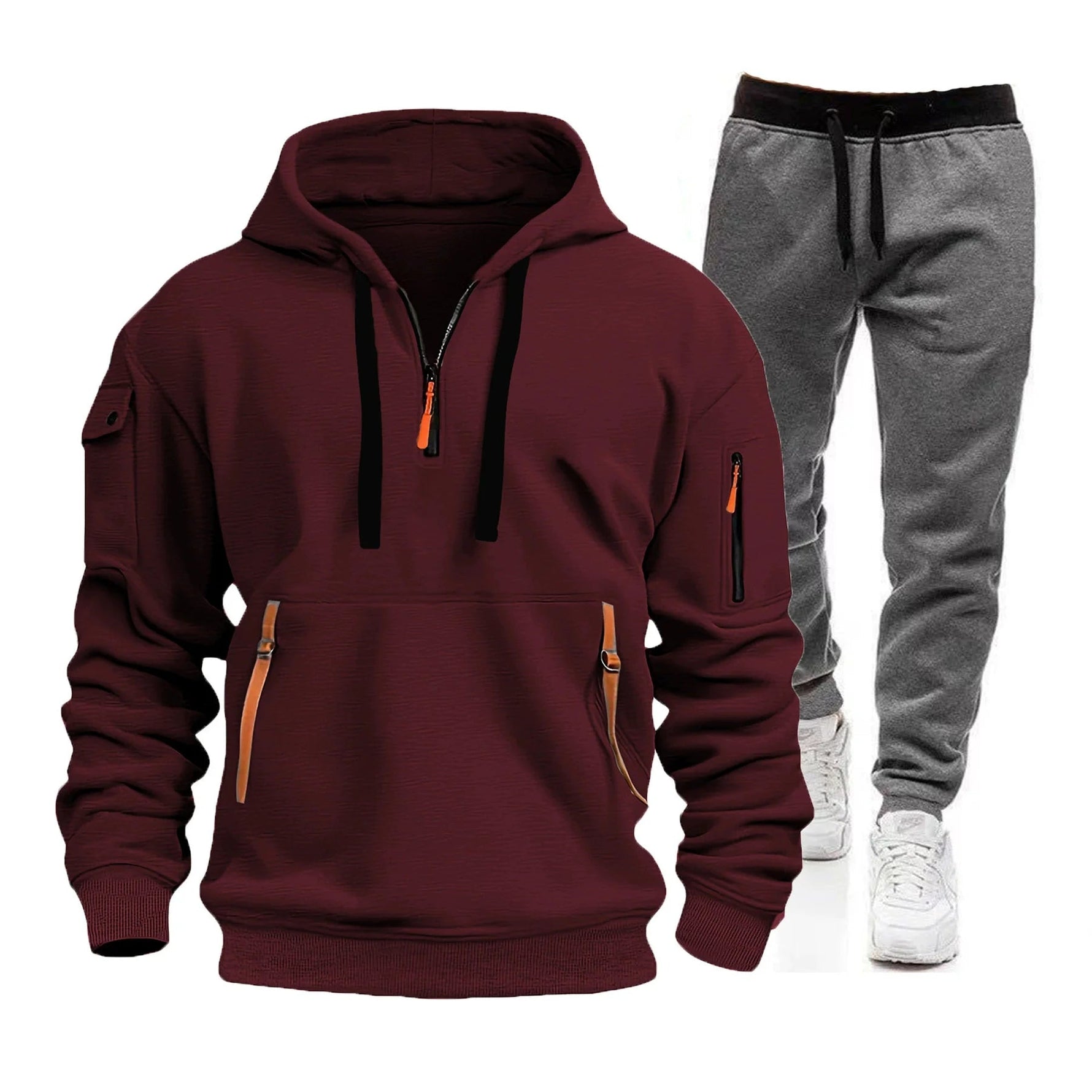 2025 men's spring and autumn sports hoodie set, men's zipper hooded sweatshirt set, sweatshirt set, sweatpants two-piece set-AMAZON FACTORY