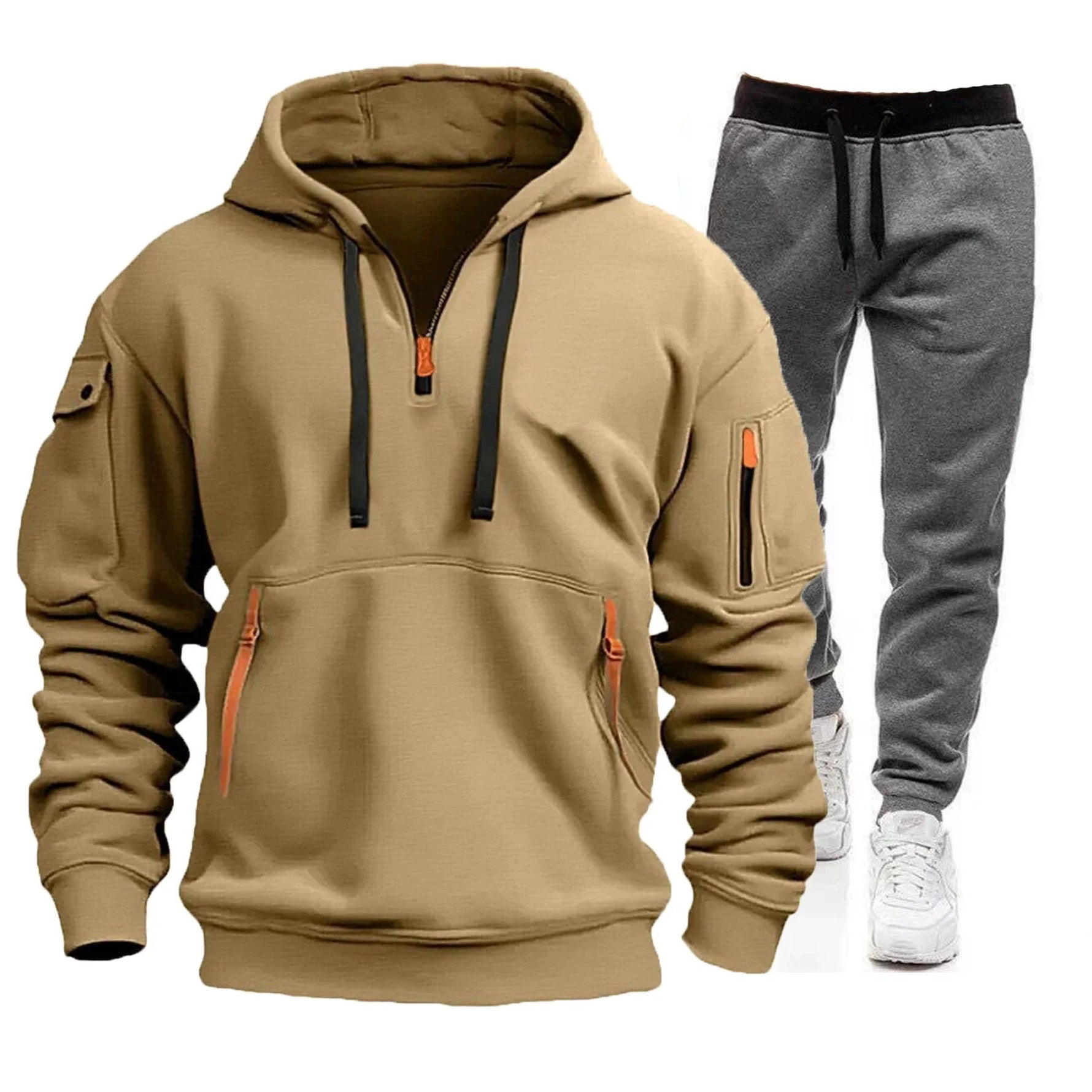 2025 men's spring and autumn sports hoodie set, men's zipper hooded sweatshirt set, sweatshirt set, sweatpants two-piece set-AMAZON FACTORY