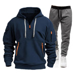 2025 men's spring and autumn sports hoodie set, men's zipper hooded sweatshirt set, sweatshirt set, sweatpants two-piece set-AMAZON FACTORY