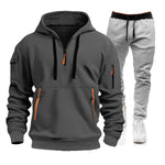 2025 men's spring and autumn sports hoodie set, men's zipper hooded sweatshirt set, sweatshirt set, sweatpants two-piece set-AMAZON FACTORY