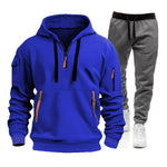 2025 men's spring and autumn sports hoodie set, men's zipper hooded sweatshirt set, sweatshirt set, sweatpants two-piece set-AMAZON FACTORY