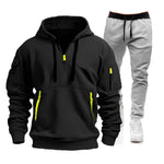 2025 men's spring and autumn sports hoodie set, men's zipper hooded sweatshirt set, sweatshirt set, sweatpants two-piece set-AMAZON FACTORY