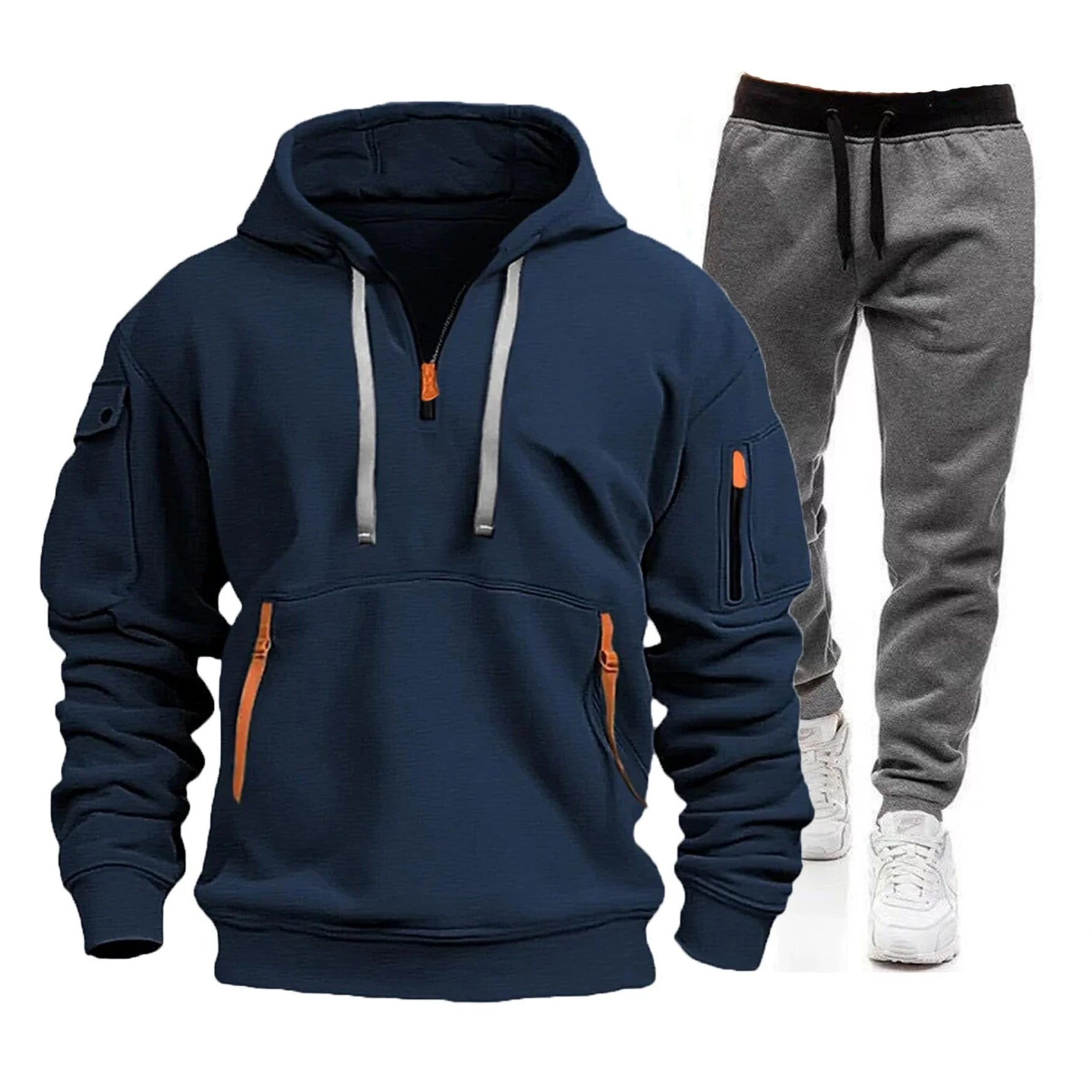 2025 men's spring and autumn sports hoodie set, men's zipper hooded sweatshirt set, sweatshirt set, sweatpants two-piece set-AMAZON FACTORY