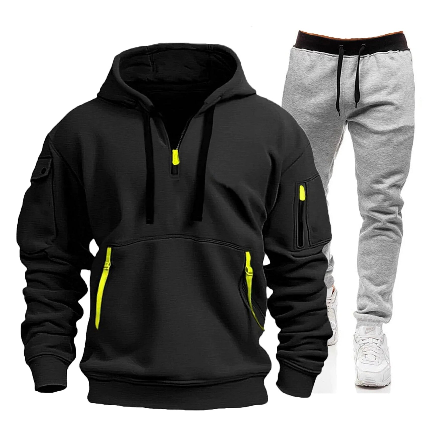 2025 men's spring and autumn sports hoodie set, men's zipper hooded sweatshirt set, sweatshirt set, sweatpants two-piece set-AMAZON FACTORY