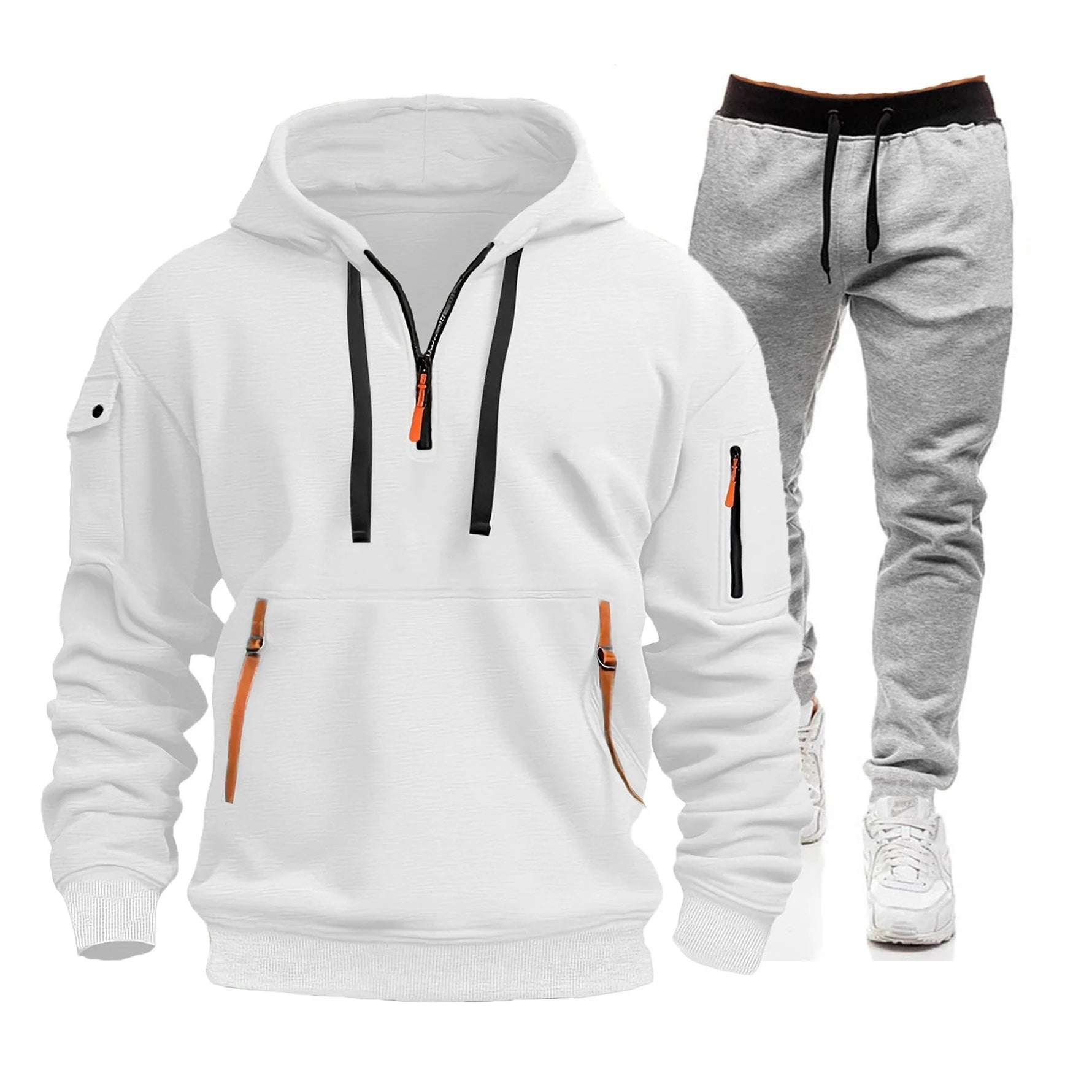 2025 men's spring and autumn sports hoodie set, men's zipper hooded sweatshirt set, sweatshirt set, sweatpants two-piece set-AMAZON FACTORY