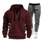 2025 men's spring and autumn sports hoodie set, men's zipper hooded sweatshirt set, sweatshirt set, sweatpants two-piece set-AMAZON FACTORY
