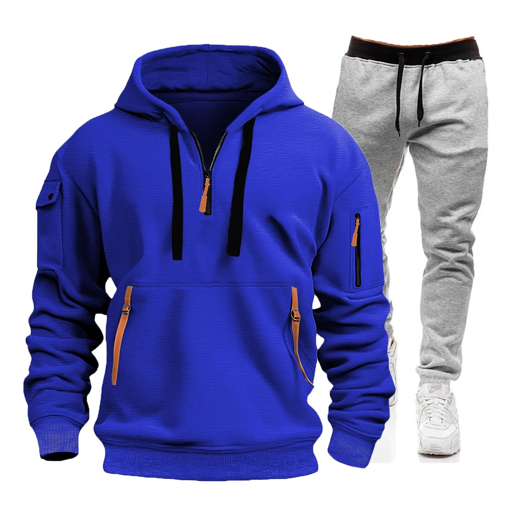 2025 men's spring and autumn sports hoodie set, men's zipper hooded sweatshirt set, sweatshirt set, sweatpants two-piece set-AMAZON FACTORY