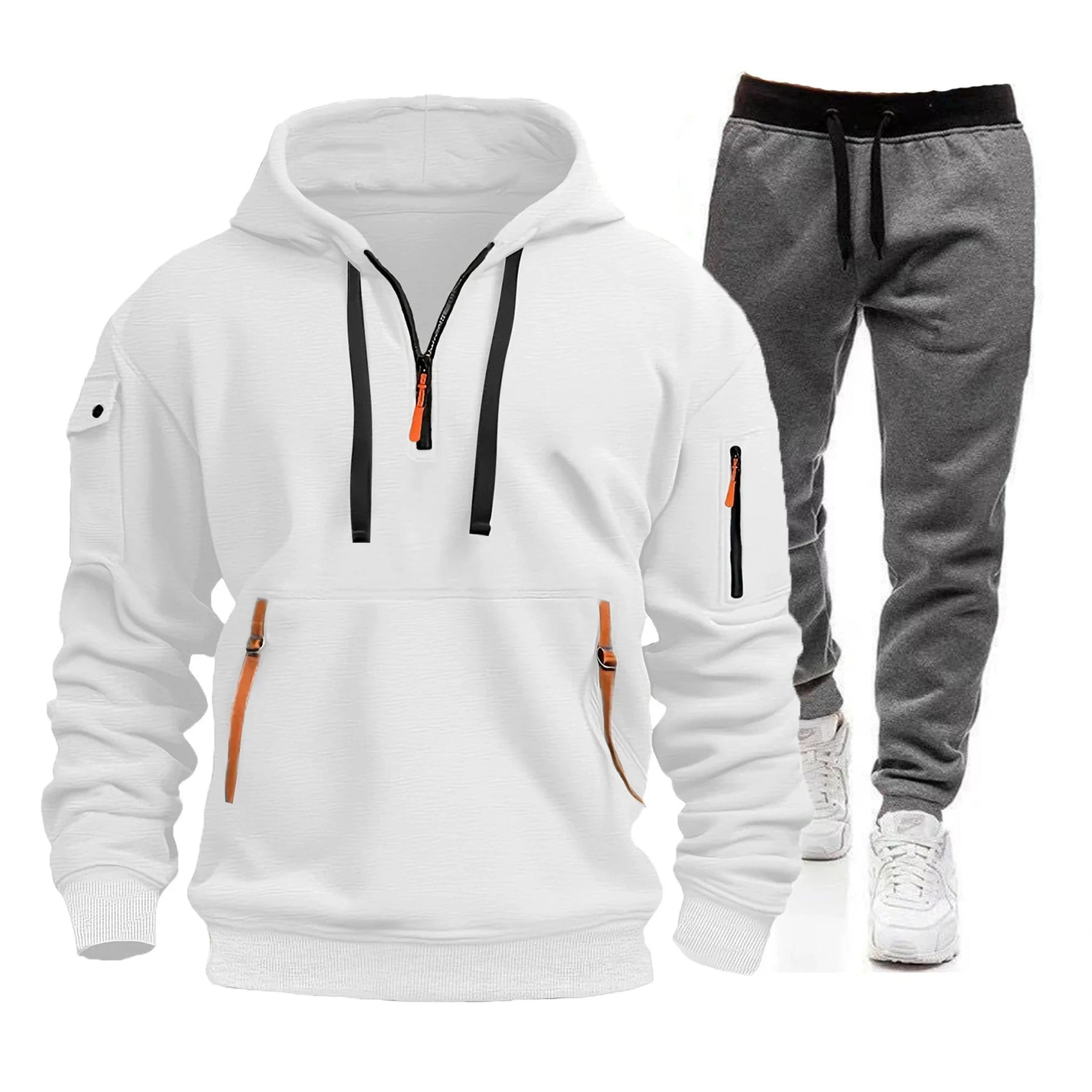 2025 men's spring and autumn sports hoodie set, men's zipper hooded sweatshirt set, sweatshirt set, sweatpants two-piece set-AMAZON FACTORY