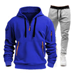 2025 men's spring and autumn sports hoodie set, men's zipper hooded sweatshirt set, sweatshirt set, sweatpants two-piece set-AMAZON FACTORY