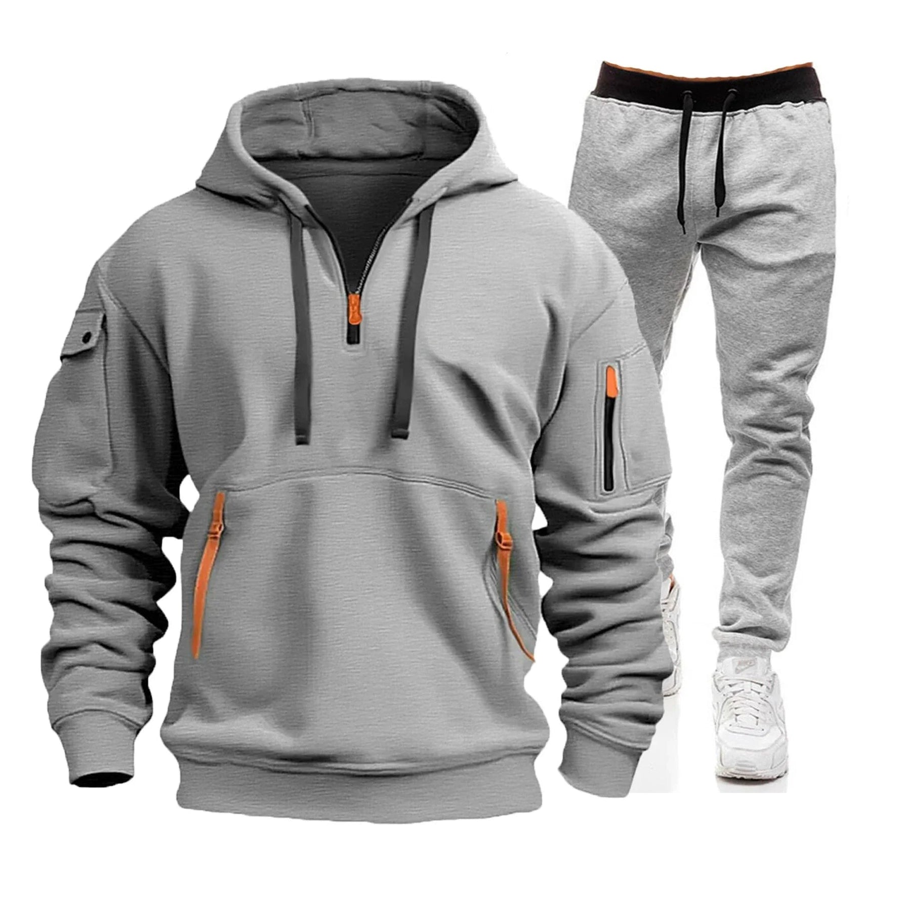 2025 men's spring and autumn sports hoodie set, men's zipper hooded sweatshirt set, sweatshirt set, sweatpants two-piece set-AMAZON FACTORY