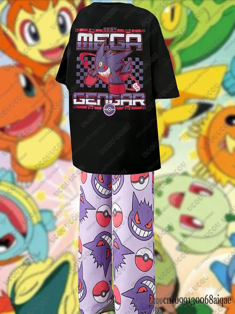 2026 Anime Pikachu&Gengar Summer Tshirts+Pajamas Pants Oversized Suits For Men Women Couple Cartoon Outfits Homewear Clothing - AMAZON FACTORY