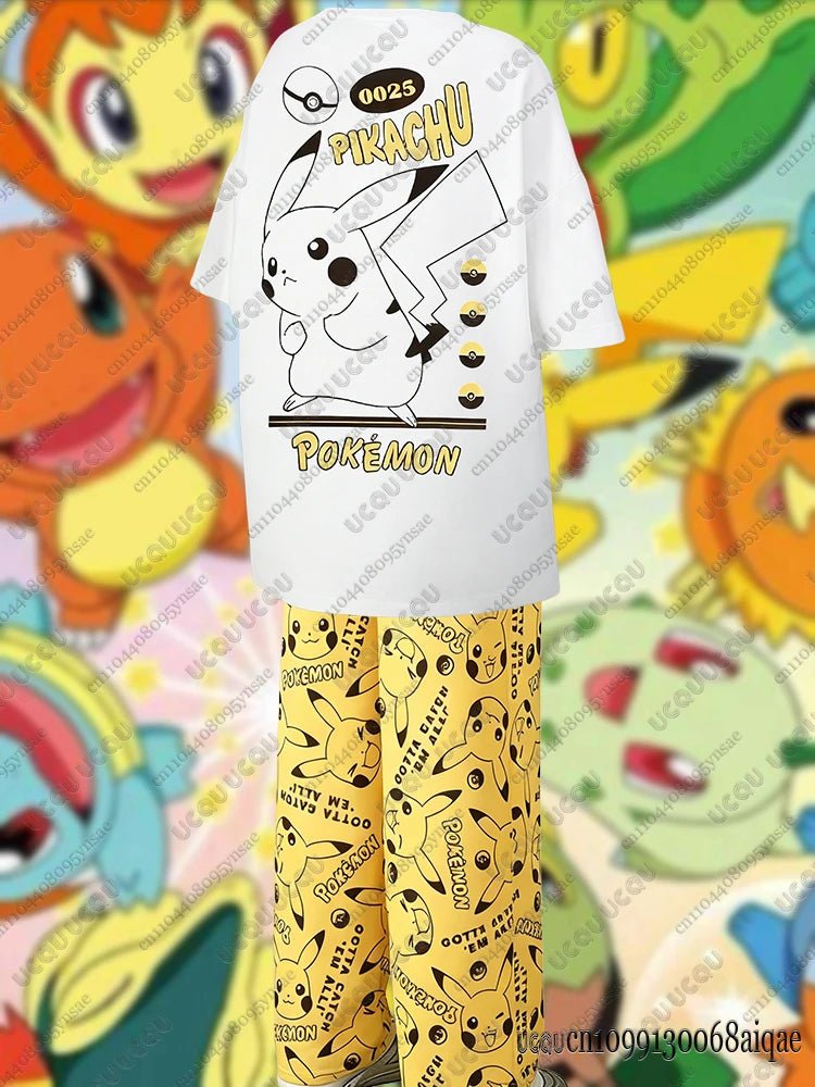 2026 Anime Pikachu&Gengar Summer Tshirts+Pajamas Pants Oversized Suits For Men Women Couple Cartoon Outfits Homewear Clothing - AMAZON FACTORY