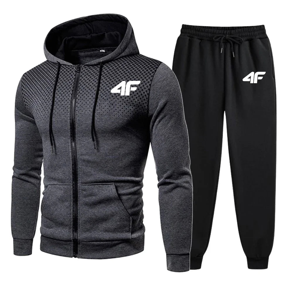 2026 Limited-time Special Sale - Men's Zippered Hooded Sweatshirt, Black Jogging Pants, Fall/Winter Daily Casual Sportswear, Out-AMAZON FACTORY