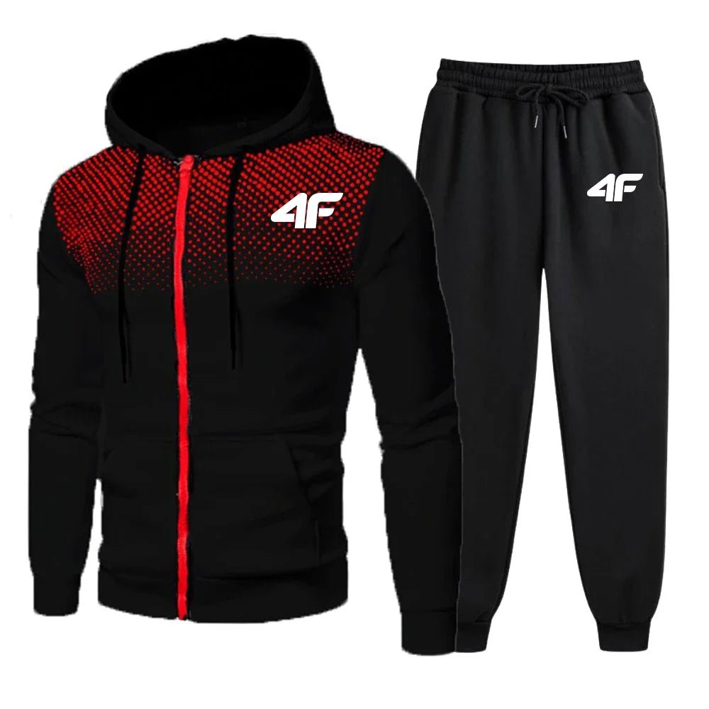 2026 Limited-time Special Sale - Men's Zippered Hooded Sweatshirt, Black Jogging Pants, Fall/Winter Daily Casual Sportswear, Out-AMAZON FACTORY