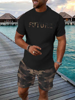 2026 Retro Men's T-shirt And Shorts Set 3D Ethnic Pattern Casual Round Neck Short Sleeve Drawstring Shorts Beach Sports Set-AMAZON FACTORY
