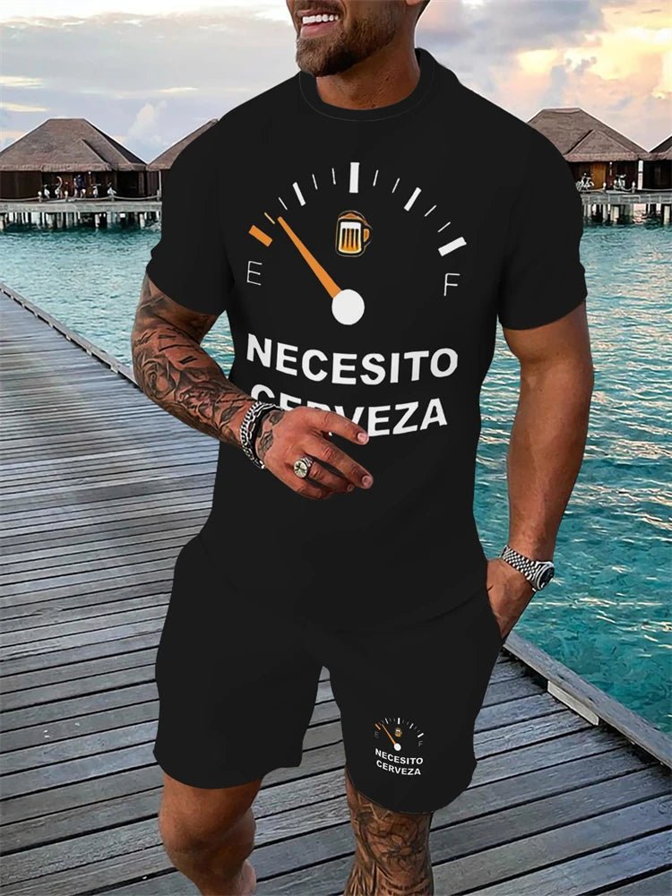 2026 Retro Men's T-shirt And Shorts Set 3D Ethnic Pattern Casual Round Neck Short Sleeve Drawstring Shorts Beach Sports Set-AMAZON FACTORY