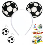 2026 Soccer Elastic Headbands for Women, Three-piece Set, Hair Bands, Earrings for Sports Fans World Cup Party-AMAZON FACTORY